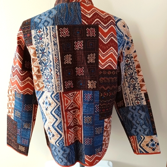 NWOT Alfred Dunner Patchwork Open Front Rich Colors Quilted Jacket/ Blazer Sm - Picture 2 of 9